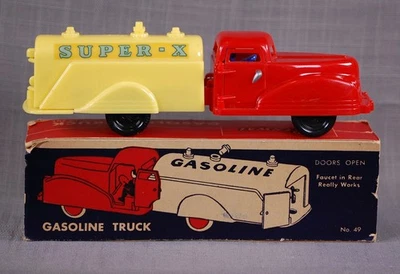 Camión de gasolina RENWAL SUPER-X rojo, amarillo y plateado #49 en CAJA, fino, años 50 Foto 1 de 4