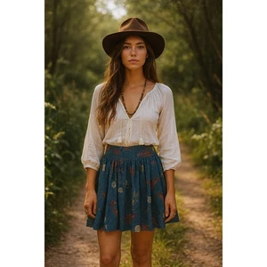 Alan Blizerian blau Boho Print hoch tailliert Faltenrock Baumwolle Fee  - Bild 1 von 9