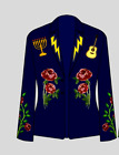 Women Customize Blue 2Pc Western Suit Floral Embroidered Blazer Pant Party Wear