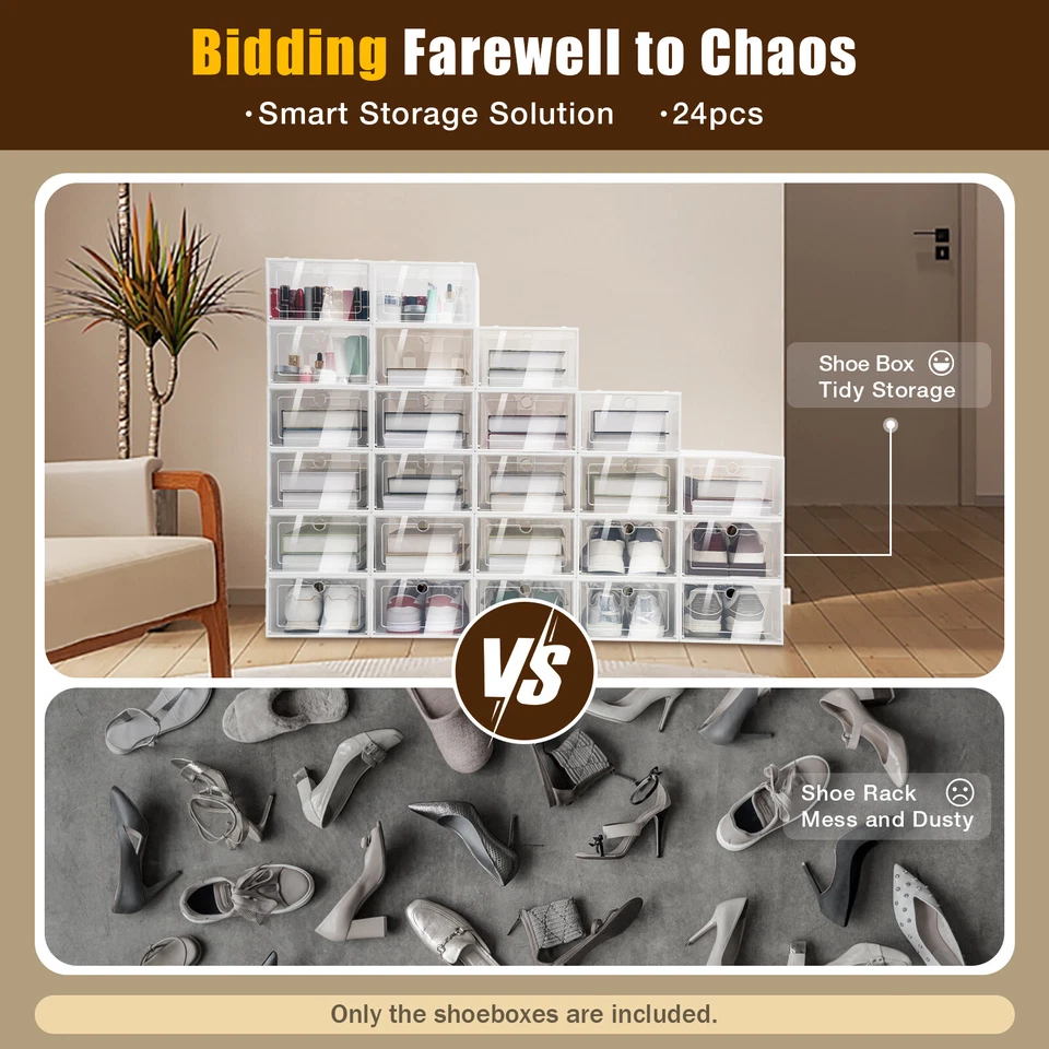 Paquete de 24 cajas de almacenamiento de zapatos apilables - Estuche organizador de plástico transparente Foto 1 de 4