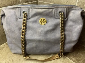 Tory Burch McClane Soft Leather Blue CHAIN STRAP Shoulder Bag w/Mirror RARE! - Picture 1 of 8