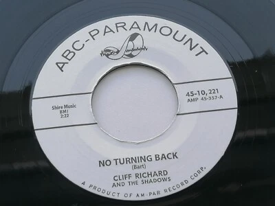 CLIFF RICHARD  USA  45  NO TURNING BACK  /  MEAN WOMAN BLUES - Image 1 of 4