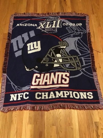 Vintage New York Giants NFL Woven Tapestry Blanket 2008 54”;x 44” Cover