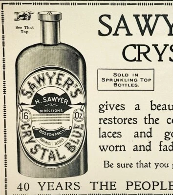 Publicidad de detergente victoriano azul cristalino Sawyer's 1901 Foto 1 de 2