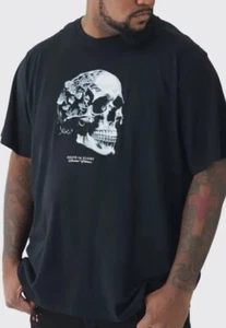 Herren T-Shirt Übergröße Totenkopf Print in Schwarz von Boohoo Man in 3xl - 5xl - Bild 1 von 2
