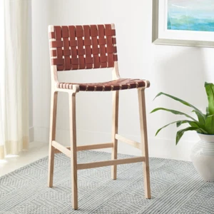 SAFAVIEH Adah Leather Counter Stool | Cognac / Natural | - Picture 1 of 11