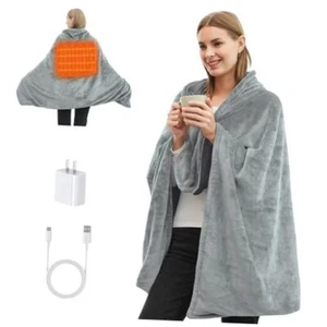 Portable USB Heated Blanket, Cordless Heated Throw Blanket 3 Heating Grey - Picture 1 of 8