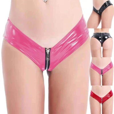 Mujeres Cremallera Entrepierna Boxer Bragas Calzoncillos PVC Cuero Micro Pantalones Cortos Ropa Interior EE. UU. y Foto 1 de 4
