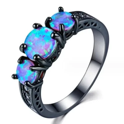 Blue Moonstones in Black Metal with lab-created Diamond Pave Accent Ring - Image 1 of 3