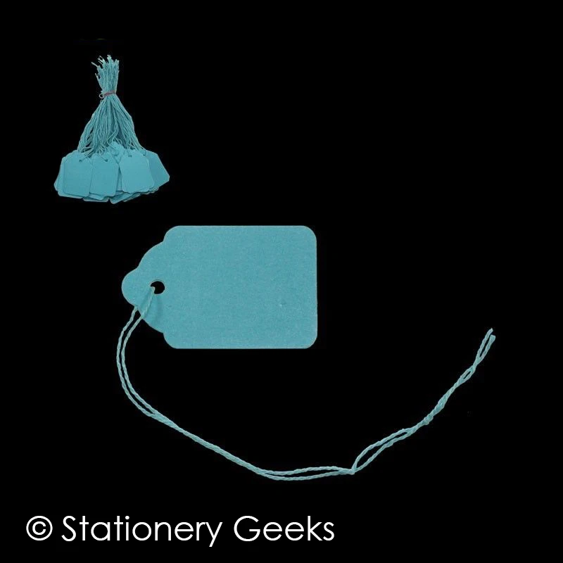 100 Blue Strung Tickets 42 x 27 mm Price Tags String Swing Labels 42mm x 27mm