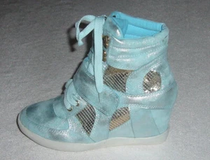 Botines con cordones zapatos botas zapatillas azul hielo cuña 36 37 38 39 40 41 nuevo - Imagen 1 de 6