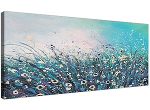 Teal und Creme Floral Abstrakt Blumen Leinwand Modern 120 cm Breit - 1260 - Bild 1 von 4