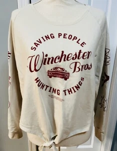 Supernatural Join The Hunt Womens Sweatshirt Tie Front Top Winchester Bros Lrg - Picture 1 of 10