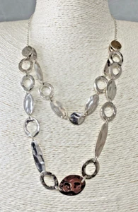 ACCESSORIZE Silver Tone Necklace Double Strand Collar Hammered Metal 46cm - Picture 1 of 11