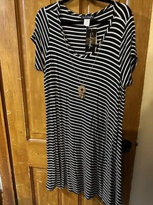 NWT French Atmosphere Women’s Size 2X Stripes Short Sleeve Dress or Tunic Shirt - Picture 1 of 9
