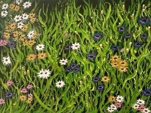 Pittura acrilica campo fiori selvatici arte floreale decorazione casa fiore belle arti - Foto 1 di 2