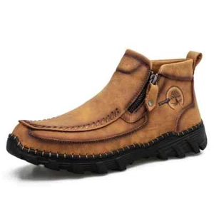 Men's Ankle Boots Handmade Outdoor Casual Shoes Non-slip High-top Hiking Shoes - Picture 1 of 26