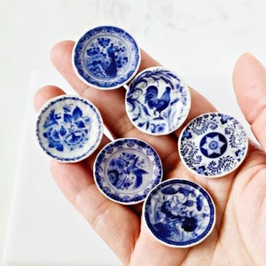 Dollhouse Miniatures Ceramic Plates Willow Wall Kitchen Home Decor Handmade Set - Picture 1 of 7