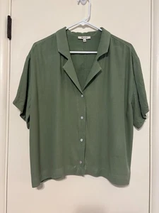 Camisa Top Madewell #NM407 Para Mujer S/S Botón Frontal Tejido Lustre Resort XL Verde - Imagen 1 de 9
