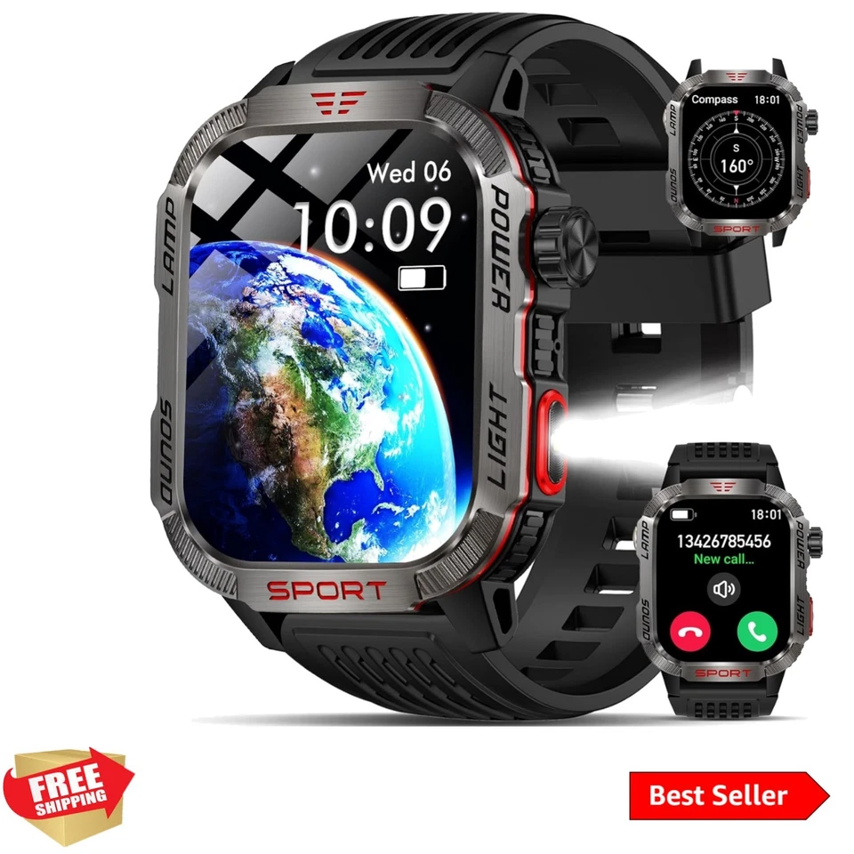 Reloj inteligente de aventura al aire libre para hombre - Brújula, linterna y soporte Bluetooth Foto 1 de 4