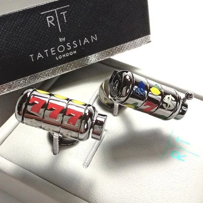 Gemelos de máquina tragamonedas Tateossian Gunmetal colorido 2,3 x 1 cm con caja sin usar Foto 1 de 4