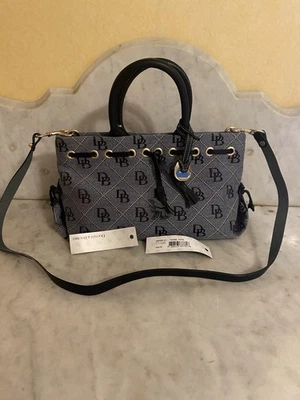 Bolso Cartera De Colección DOONY & BOURKE Azul Denim Cuero Negro Borla Monograma Logo Foto 1 de 4