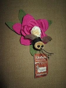 FOLKMANIS Folktails  "Bee In Flower Puppet" Black Cream Pink Petals *NWT - Picture 1 of 4