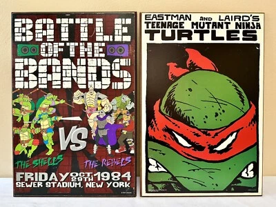 SET OF 2 - Silver Buffalo Teenage Mutant Ninja Turtles Wood Wall Plaques 13 x 19 - Image 1 of 4