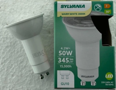 3 x 4.2W GU10 Long Neck LED bulb SYLVANIA 74mm x 50mm spot light - Image 1 of 4