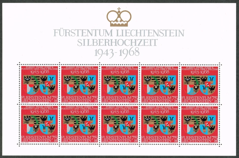 列支敦士登·斯科特 #446 1968 年 VF 全新 10 张 — 第 1/1 张图片