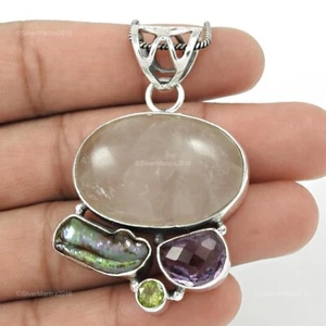 Oval Biwa-See Pearl 925 Massiv Silber Blende Geburtstag Ethnisch Unique Anhänger - Bild 1 von 8
