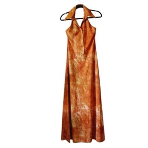 Lanvin Paris Vintage 1970's Rare Collared Retro Halter Maxi Dress S - Picture 1 of 8