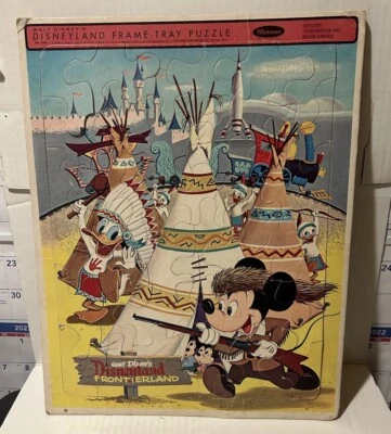 1955 Vintg Disneyland Frame Tray Puzzle Whitman #4505 FrontierLand Mickey Donald - Image 1 of 4