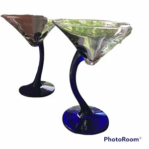 Par de gafas Martini Libbey Bravura azul cobalto curvo tallo transparente 7 oz - Imagen 1 de 4