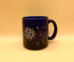 MCM VTG USA Libbey Cobalt Blue Glass Celestial Moon & Stars Mug / Cup Friends - Picture 1 of 6