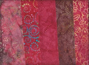 Bali Batik, Dark Pink, Maywood, Set of 5 Fat Quarters, Quilting fabric - Picture 1 of 6