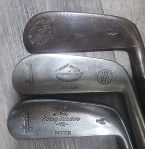 3 Antique Vintage 1920s Wilson Harry Vardon Hickory Wood Shaft Golf Club Putters - Picture 1 of 10