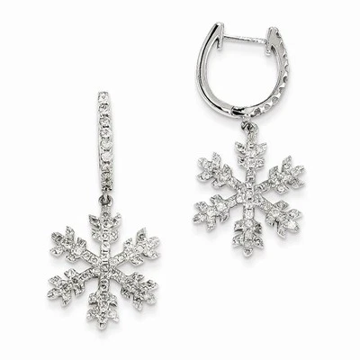 Roxx Fine Jewelry 1.00 Ct Diamond Snowflake Earrings 14K White Gold 33 X 16mm  - Image 1 of 4