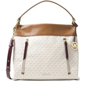 New Michael Kors Lex Large Hobo vanilla bag Gold convertible signature coated - Picture 1 of 5