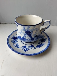 Vintage handbemalte Delfts Blue Holland Tasse und Untertasse 165 - Bild 1 von 10