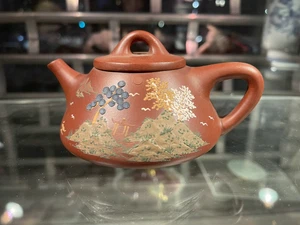 Chinesische Zisha Purpurroter- Sand mini Teekännchen handbemalt - Bild 1 von 5