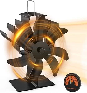 Kamin Ofen Ventilator ohne Strom 7 Blätter Leiser Betrieb mit Thermometer B1268 - Bild 1 von 7