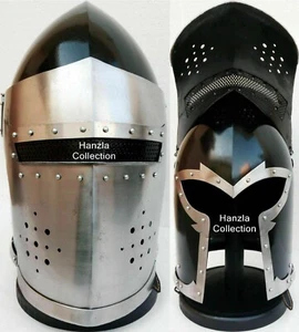 Roman Knight Helmet Barbuda Medieval Armor Helmet with Inner Liner & Wood Stand - Picture 1 of 4