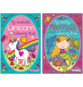 SET OF 2 CHILDRENS GIRLS COLOURING BOOK BOOKS My pretty Unicorn & Mermaid  - Picture 1 of 24