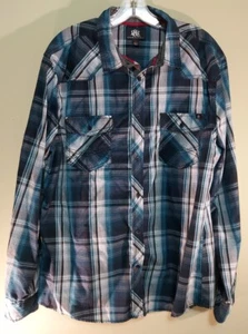 Rock & Republic Shirt Mens Tag Size XL Blue Plaid Long Sleeve Shirt - Picture 1 of 8