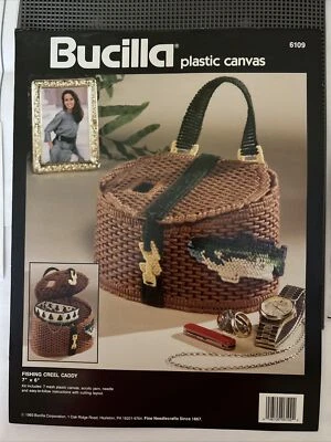 1993 Bucilla Plastic Canvas Fishing Creel Caddy Kit 6109 New - Image 1 of 4