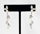 Designer Sterling 14K Gold Pearl Modernist Long Floral Leaves Dangle Earrings
