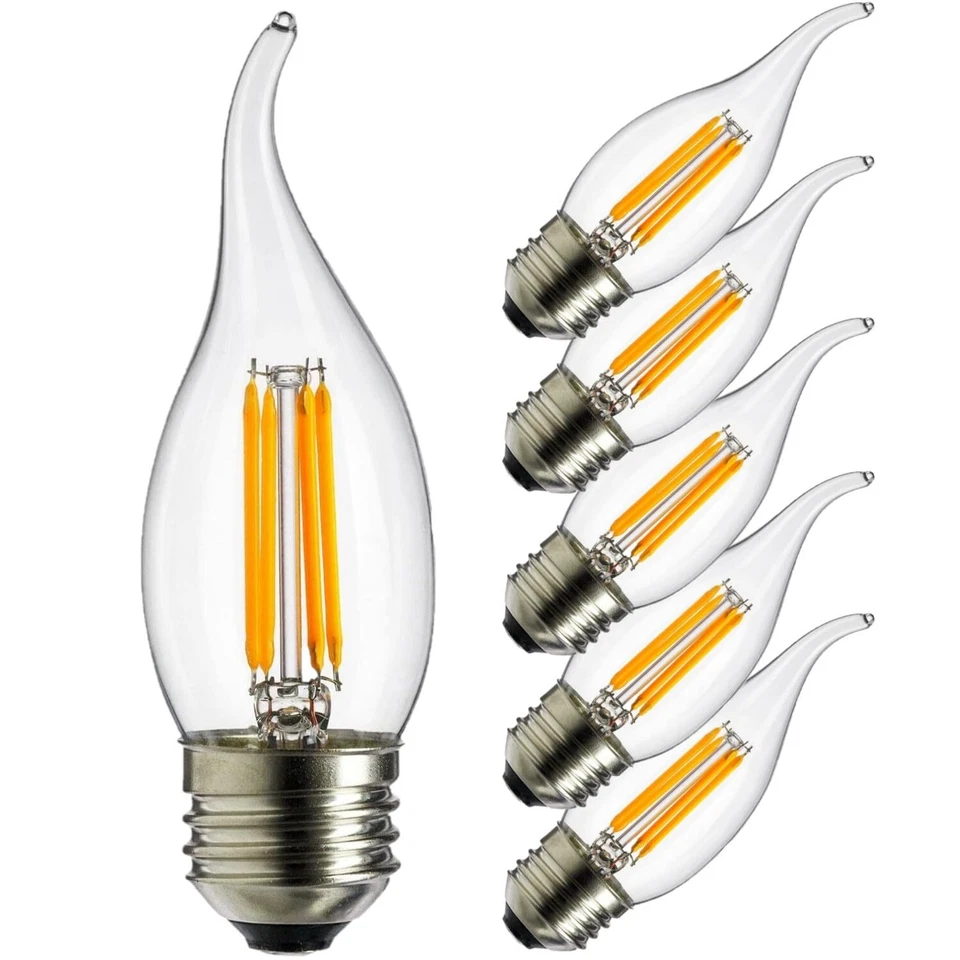 6Pack E26 LED Chandelier Filament Flame Tip Light Bulb, 4W (40W), 1800K - Image 1 of 1