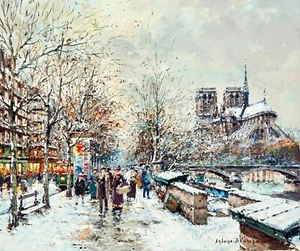 Reproducción de pintura de Les Bouquinistes et Notre Dame de Antoine Blanchard - Imagen 1 de 3