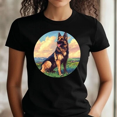 Frauen T-Shirt Deutscher Schäferhund Pixel Art Motiv Baumwolle Größe S bis 3XL - Bild 1 von 4